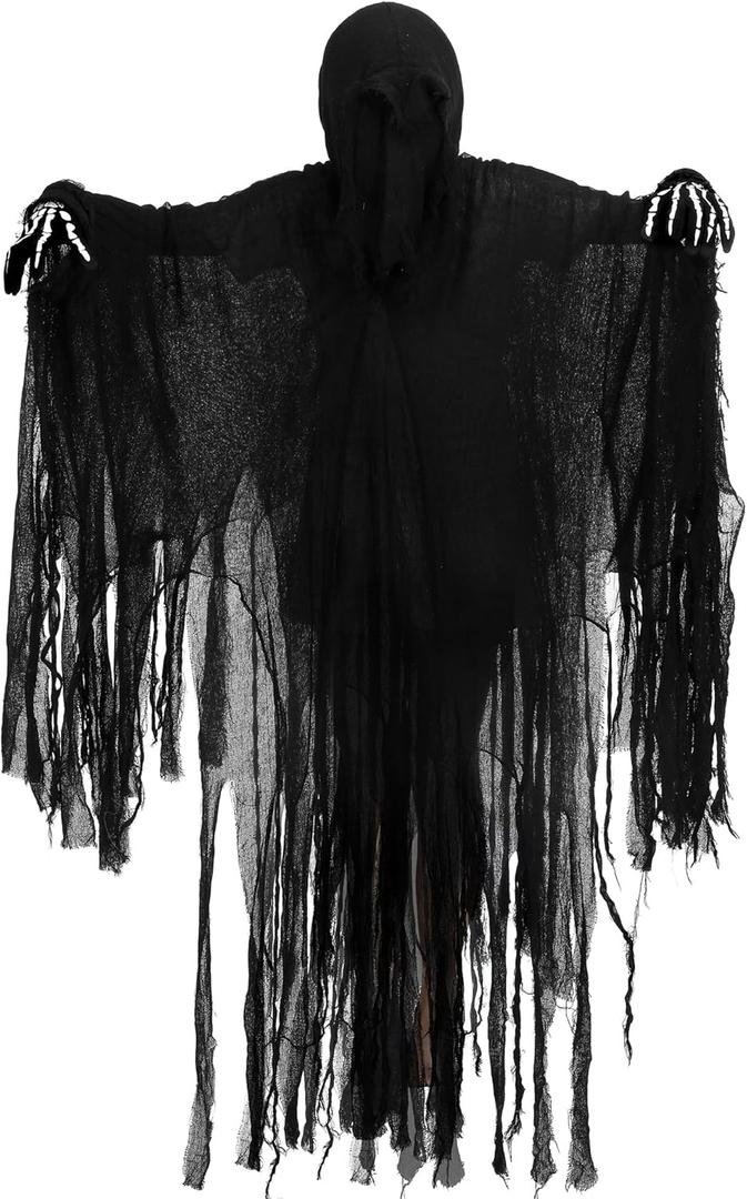 Fourluoo Halloween Hooded Cloak Medieval Renaissance Gothic Wizard Cape Scary Grim Reaper Cosplay Costume for Adult Unisex (Medium, Black)