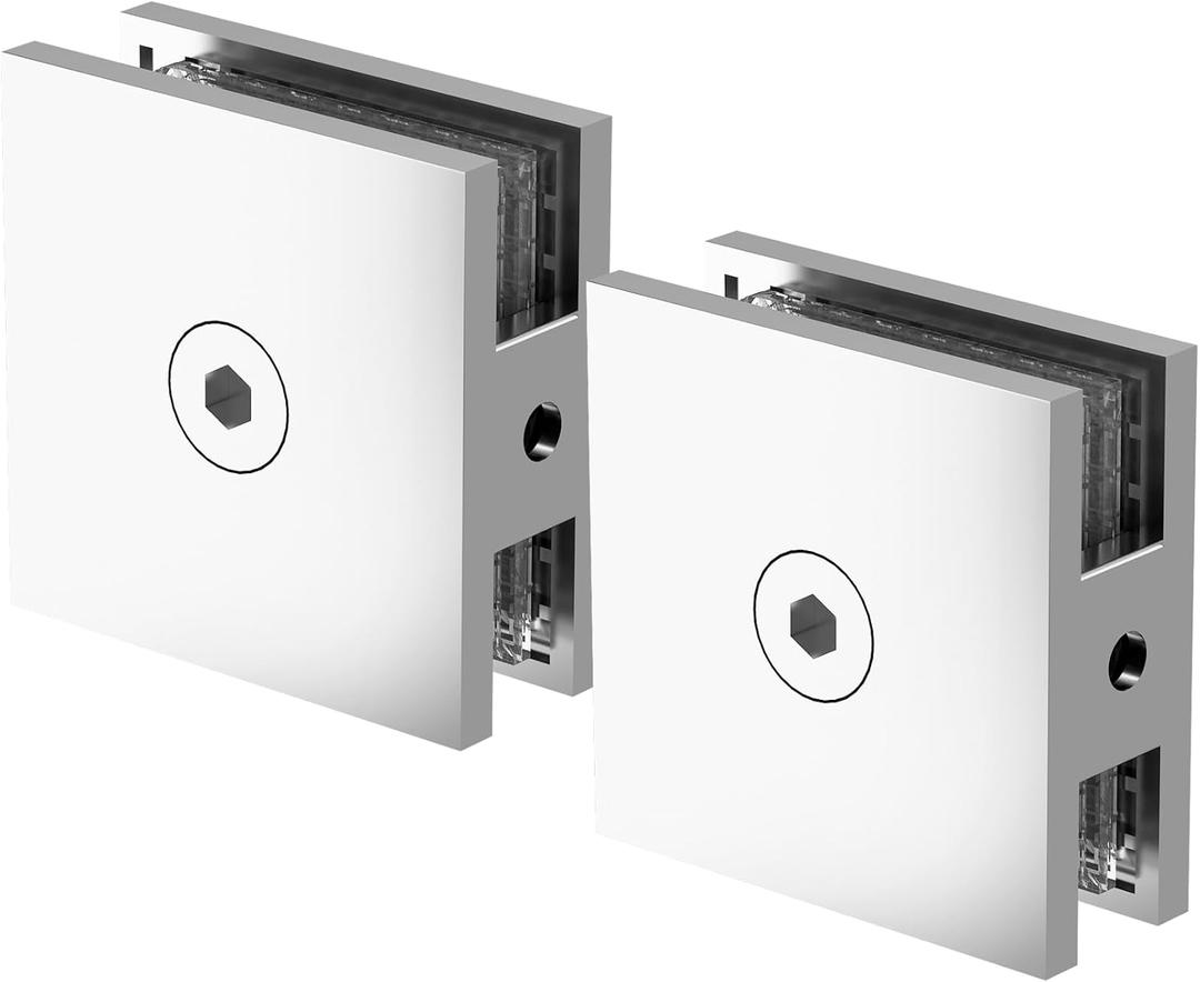 Polished Chrome Glass Clamp for Bathroom, 2PCS Shower Glass Clamp for 1/4" to 1/2"(6-12mm) Tempered Glass, U-Clamp for Shower Door