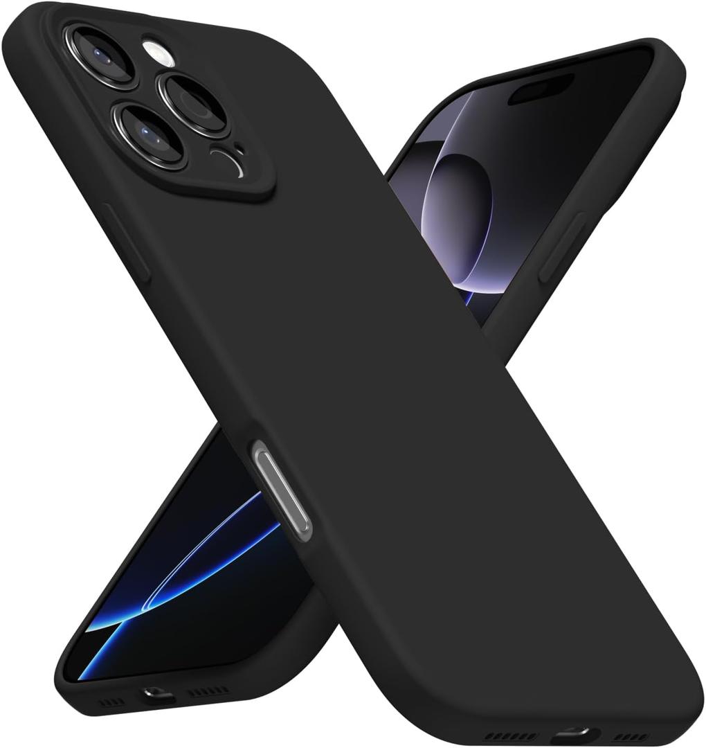 for iPhone 16 Pro Max Phone Case Silicone, Minimalist Ultra Thin Slim Soft Rubber Gel Solid Color Matte TPU Cute Case for Women Men, Girly Plain Aesthetic Design & Camera Cover, Black