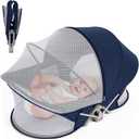 Portable Travel Bassinet for 0-5M Baby, Baby Cribs Travel Pod for Outdoors Baby Lounger,Infant Travel Bed with Mosquito Net and Sunshade Canopy, Lightweight Washable Foldable