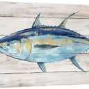 KREATIVE ARTS Blue Tuna Fish Canvas Print on Wood Background Ocean Wildlife Artwork for Kitchen, Living Room, Beach House, and Bathroom Decor 20x40 Inch Ready to Hang