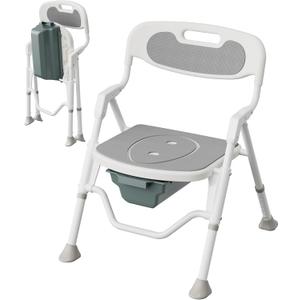 3-in-1 Folding Bedside Commode Chair for Seniors, Height Adjustable, 400 lb | shower use, 11L bucket, 5.9 in fold, 8 lb aluminum frame, over-toilet assist, tool-free setup, Gary