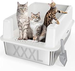 Extra Large XXL Stainless Steel Cat Litter Box with Lid, 26" L x 18" W x 12" H Metal Litter Box with Hight Sides for Big Cats & Multiple Cats, Never Absorbs Odors, Anti-Urine Leakage, Easy Cleaning (Dark Gray)