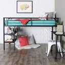Walker Edison Metal Black Twin Low Loft Bunk Floating Bed Kids Bedroom Storage Guard Rail Ladder Bedframe