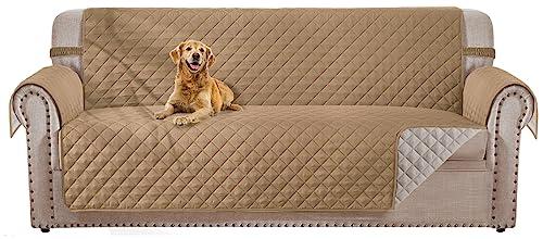 HOMERILLA Couch Covers for Sofa, Dog Couch Covers for Pets, Couch Covers for 3 Cushion Couch Sofa, Reversible Sofa Covers Furniture Protector with Elastic Straps (Sofa, Light Camel/ Beige)