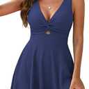 GRAPENT Women's Swim Dress One Piece Swimsuit with Skirt Modest Cut Out Padded Twist Bathing Suits Swimwear Swim dress, Large