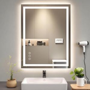 28"x20" LED Bathroom Mirror - Lighted Vanity Mirror with 3 Color Temperatures, Anti-Fog, Dimmable, Backlit + Front Lit, Memory Function, Easy to Install