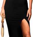 Pink Queen Women's Spaghetti Strap Cutout Side Slit Ribbed Knee Length Bodycon Midi Dress Size S