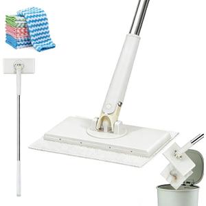 Hands Free Flat Mop,Cloth Changing Mini Mop,27inch Long Handle Mopping Stick,360 Swivel Head,Dry and Wet Use,Ideal for Tight Corners,Tile and Hardwood(White, 6 Cloth)