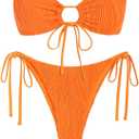 ZAFUL Women's Bandeau Bikini Set O Ring Strapless Swimsuit Tie Side Swimwear Halter Two Piece Bathing Suit S