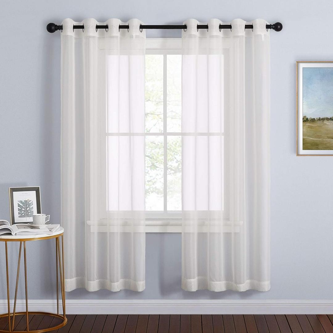NICETOWN Sheer Window Curtains 72 inches Long, Silver Grommet Light Filtering Window Drapes Airy & Breathable Living Room Voile Panels for Flat/Apartment, Beige, 108" W Total 2 Pieces