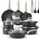 CAROTE 21pcs Pots and Pans Set Nonstick, Cookware Set Black Granite Induction Kitchen Cooking Set w/Frying Pans & Saucepans(PFOS, PFOA Free)