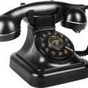 Retro Landline Telephone, Sentno 1960's Vintage Corded Dial Phone Classic Old Fashion Telephones Wired Desk Telephone for Office and Home (Black)