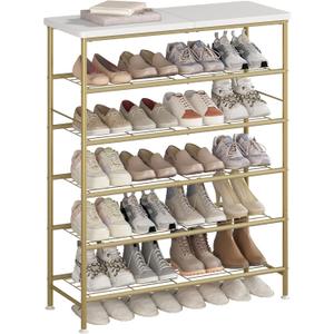 SUOERNUO Shoe Rack Organizer 6 Tier for Closet Entryway Free Standing Metal Storage Shoe Shelf with MDF Top BoardGold
