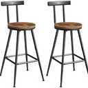 MAHANCRIS Bar Stools, Set of 2 Bar Chairs with Backrest and Footrest, 26" Tall Counter Stools, Metal Frame, Adjustable Feet, Easy Assembly, for Kitchen, Living Room, Pub, Rustic Brown BAHR6001