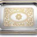 Rtteri 1 Pcs Gold Serving Trays with Handles Rectangle Stainless Steel Metal Plate 16.1" x 11.4" mirror Tray for Cake Cookies Snacks Desserts Fruit Ottoman Coffee Table Room Whiskey Table Decor