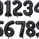 10 Pcs Number Balloons 32 Inch Black 0-9 Number Mylar Foil Balloons Black Custom Digital Balloons for Birthday Party Engagement Graduations Anniversary Baby Shower Decor Party Supplies