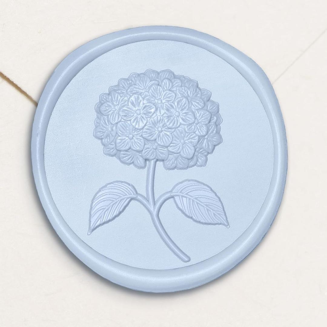 UNIQOOO Wax Seal Stickers - 3D Hydrangea Floral Wedding Invitation Envelope Seal Stickers, 50 Pcs Self- Adhesive Stickers, Perfect for Invitation, Christmas, Gift Wrapping (Light Blue)