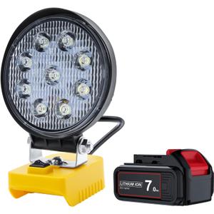 Cordless 20V Max LED Work Light for Dewalt 20V Work Light(Bonus 1Pack 7.0Ah Battery Included)-2000LM Flashlight&LED Flood Light with Low Voltage Protection Port-Perfect for Workshop,Camping,Outdoors