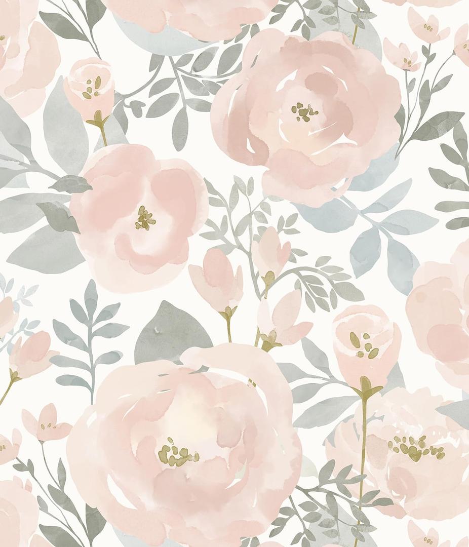 Orainege Peel and Stick Wallpaper Floral Wallpaper 17.3in x118.1in Floral Contact Paper Peony Self Adhesive Removable Wall Paper for Cabinets Walls Shelf Liner, Light Pink