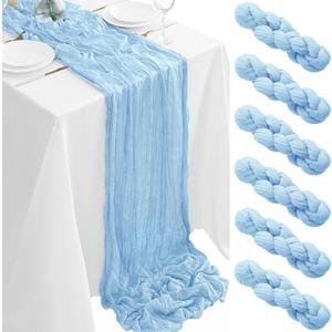 6Pack Baby Blue Cheesecloth Table Runner 35x120Inch Cheese Cloth Table Runners 10FT Boho Gauze Rustic Sheer Table Runner for Party Wedding Bridal Shower Baby Shower Decorations Boy Party Decor