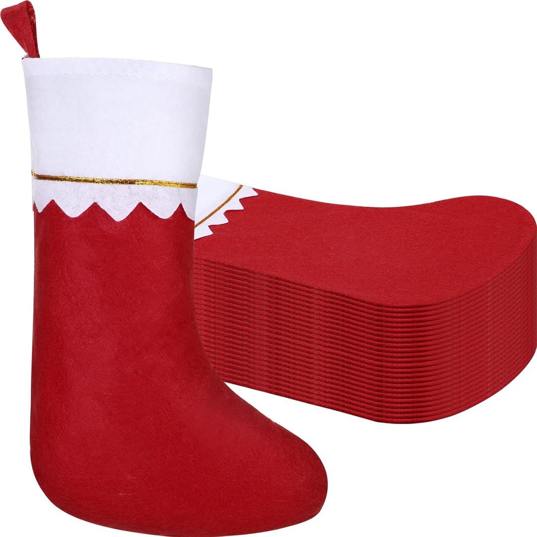 Zubebe 24 Pcs Felt Christmas Stockings 15 Inch Party Favors Stockings Xmas Decoration Stockings Rustic Christmas Santa Stockings for Christmas Holidays Home Decorations(Dark Red)