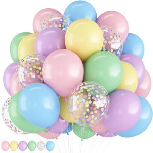 HILAVO Pastel Balloons 12 Inch Macaron Pink Blue Green Purple Yellow Pastel Rainbow Latex Balloon with Colorful Confetti Party Balloons for Easter Birthday Baby Shower Bridal Wedding Party Decoration