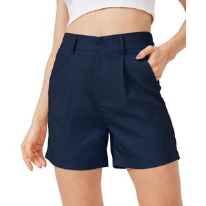 XinYangNi Casual Dressy Shorts for Women Summer Elastic High Waisted Pleated Wide Leg Business Work Trouser Shorts Pockets Grey Small