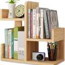 Wood Desktop Shelf Small Bookshelf Assembled Countertop Bookcase Literature Holder Accessories Display Rack Office Supplies Desk Organizer (Walnut Color)