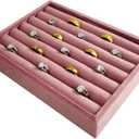 Velvet Ring Organizer Tray, Small Jewelry Storage Holder with Sponge Insert,Earring Rings Trays for Store Display Jewelry Show Home (Pink, 7.9"x5.9"x1.25")