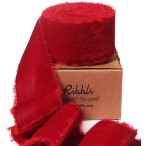 Ribbli Red Velvet Ribbon 1.5 Inch Handmade Frayed Vintage Christmas Ribbon for Gift Wrapping Christmas Tree Ornament Wreath Craft Home Decor -3 Yards
