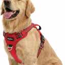 Funfox Dog Harness No Pull, Adjustable Pet Vest Harness, Super Soft Material with Vertical Handle Easy Control, Reflective Night Walking, 2 Leash Clips for Large Dogs, Red, L