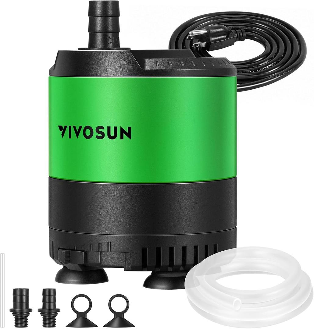 VIVOSUN 400 GPH 20W Submersible Water Pump, with Adjustable Water Flow, 4.9 ft Tubing, Additional Ceramic Shaft, and Outlet Adapters, for Fish Tanks, Aquariums, Hydroponics, Fountains
