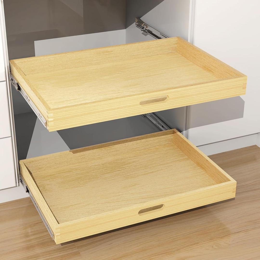 Pull Out Cabinet Organizer, Soft Close Wooden Drawer Storage Shelves for Kitchen, Durable Base Cabinet Solution for Pantry (30W*21D)