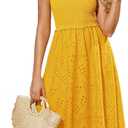 GRACE KARIN 2025 Womens Summer Casual Sleeveless Embroidered Vacation Midi Dress with Pockets Yellow M