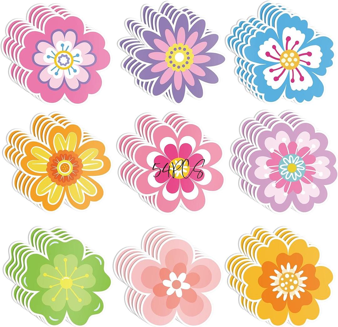 54 Pcs Spring Floral Paper Flower Decor for Spring Bulletin Board Classroom Decoration (Flower 54)