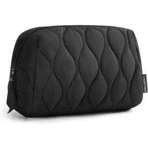 BAGSMART Makeup Bag, Travel Cosmetic Bag, Puffy Padded Make Up Bag for Women, Makeup Organizer Case, Wide-open Pouch Purse, Travel Essentials, Toiletries Accessories Brushes, Black