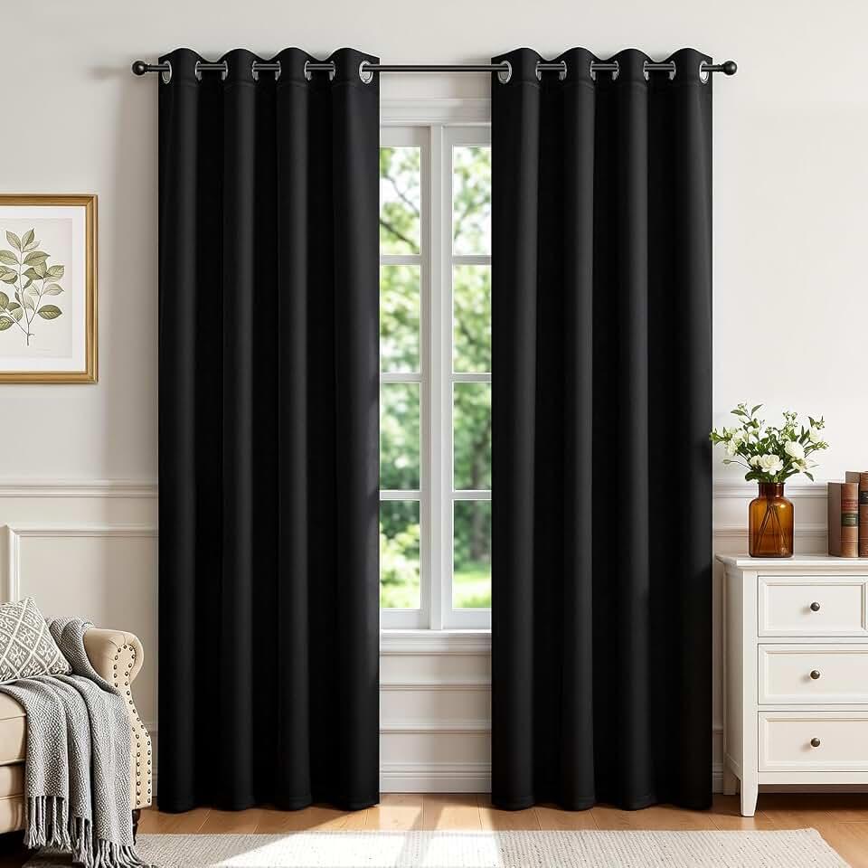 Joydeco Blackout Curtains for Bedroom,Black Out Curtains Long, Black Drapes with Grommets, Noise Reducing Energy Saving Thermal Insulated & Wrinkle-Free Drapes for Living Room, 2 Panels OEKO-TEX STANDARD 100