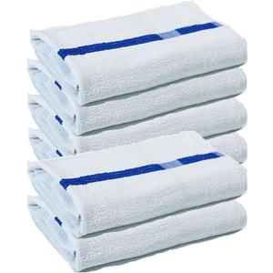 Towels N More 24x48 Soft Poolside Towels 6 Large Super Absorbent White Pool Towel with Blue Center Stripe for Home Pool Spa Gym Hotel Motel as Bath Towels