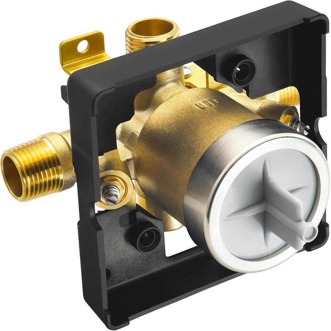 Shower Valve for Delta R10000-UNWSHF, 3 Port 1/2 Inch Connection 1-Pack, R10000 Valve Kit Compatible with Delta MultiChoice 13 14 17 17T Shower Trim, High Flow Brass Construction With Stops