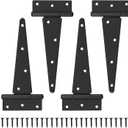 Black Door Hinges, Gate Hinge Heavy Duty Rustproof for Shed Door, Wooden Fences, Barn (4 Pack, 8 inch)