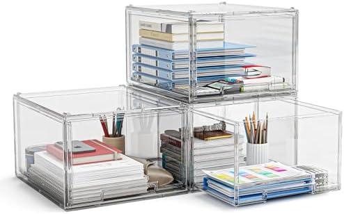 3 Packs Plastic Stackable Storage Drawers, Clear Desktop Drawer Organizers, 3 Drawer Storage Organizer, Make up Organizer with Drawers, Arcylic Drawers Organizer for Office Supplies, School, Home