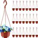 Roshtia 24 Pcs Hanging Plastic Planter Pot with Hook Flower Pots Baskets Hanging Nursery Planter Holder for Outdoor Indoor Plant Garden(Brown,5 Inch)