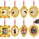 8 Pcs Mini Picture Frame Ornament for Christmas Tree Gold Vintage Photo Frames Antique Resin Oval Rectangle Tiny Ornamental with Hook and Ribbon for Xmas Tree Wall Decor(Rustic Style)