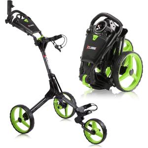 CUBE CART 3 Wheel Push Pull Golf CART - Two Step Open/Close - Smallest Folding Lightweight Golf CART in The World - Choose Color! (Charcoal/Lime)