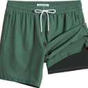 maamgic 2 in 1 Mens Swim Trunks 7 Inch Swim Shorts Swim Suits Board Shorts (X-Large, Green-army Green)