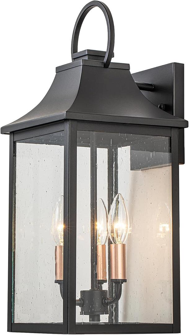 Outdoor Wall Lights Fixture for House, Large Porch Light Wall Mount, 18 Black Exterior Wall Sconce with Rose Gold 3-Light Candelabra Interior, Outside Patio Lighting for Front Porch, Garage, Size: Style-3 17.75"
