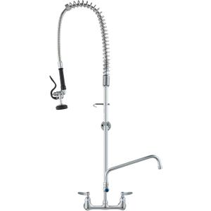 VEVOR Wall-Mounted Kitchen Faucet, 47" Tall, 8" Apart, with 12" Rotating Spout and Pre-Rinse Spray, Brass Constructed, Pull-Down Feature, Suitable for Multi-Compartment Sinks