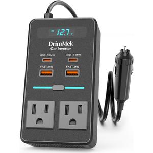 300W Car Power Inverter, DC 12V to 110V AC Car Plug Adapter with LED Display, 65W/24W USB-C Fast Charging Car Outlet Adapter to Wall Plug,Portable Car Charger with Switch Control Converter for Laptops