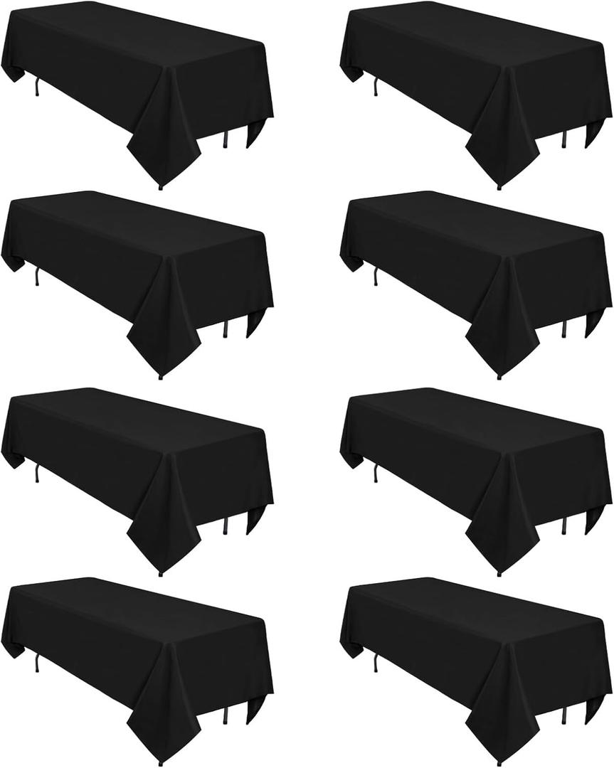8 Pack Black Tablecloths 60 x 102 Inch Rectangular Tablecloths for Rectangle Tables 6ft, Wrinkle Resistant Black Tablecloth Washable Polyester Fabric for Buffet Wedding Party Banquet